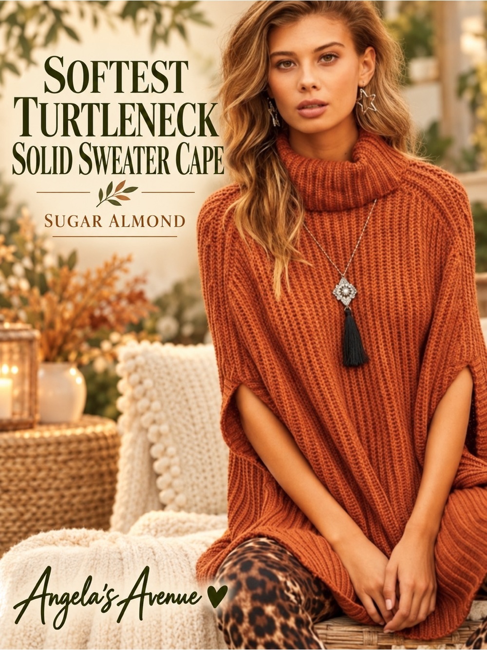 Softest Turtle Neck Solid Sweater Cape NEW